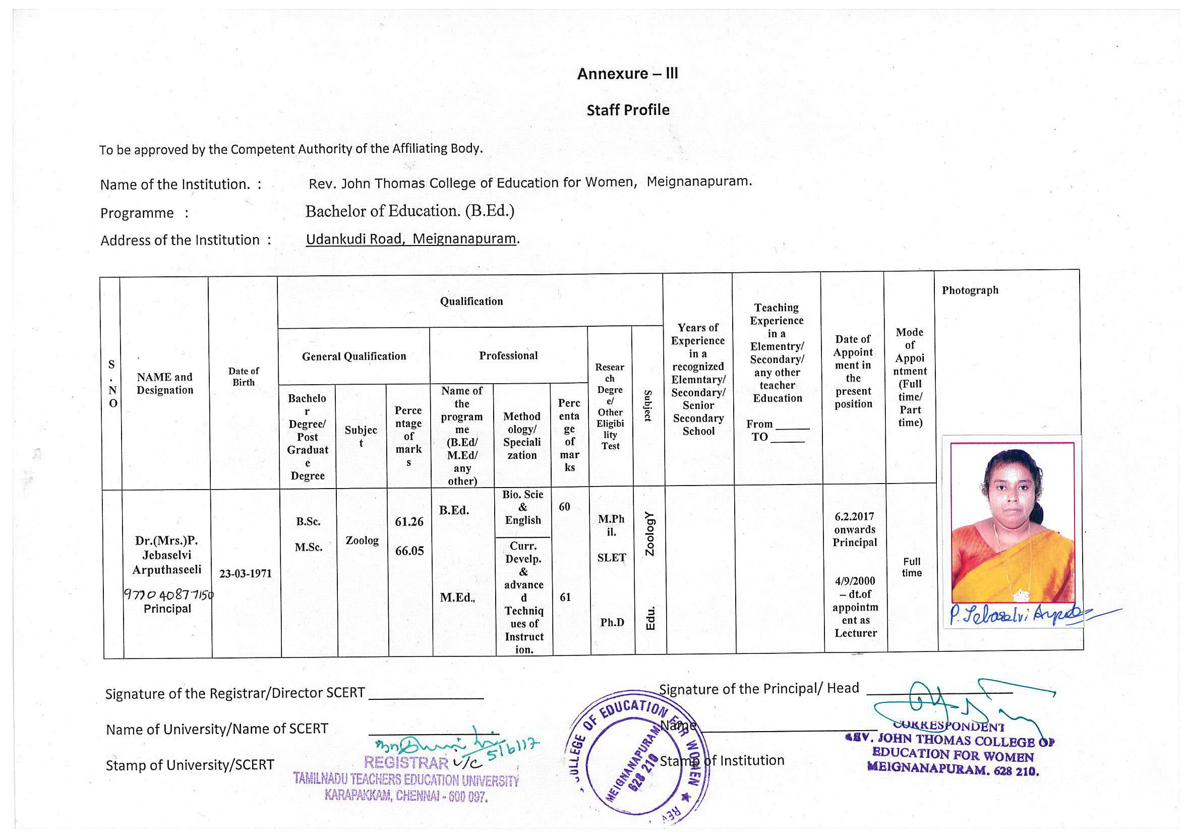 Jebaselvi Approval Certificate
