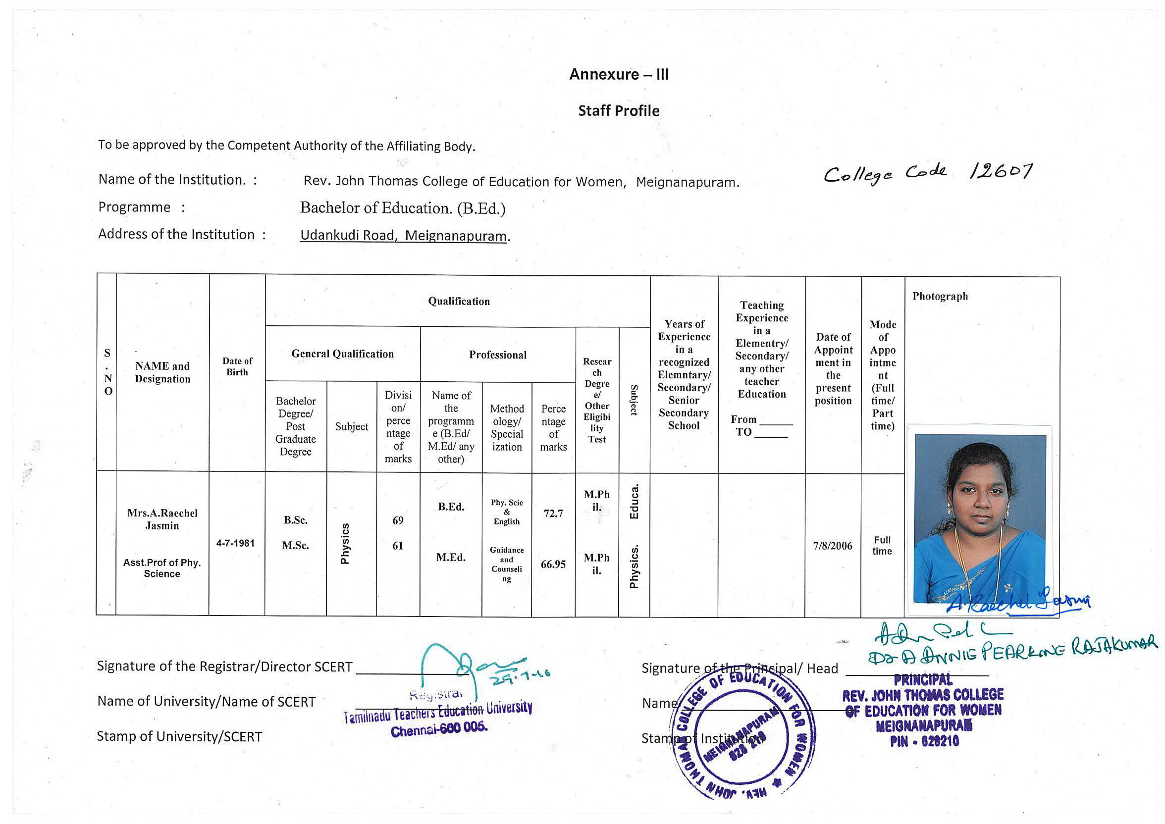 Rachel Approval Certificate